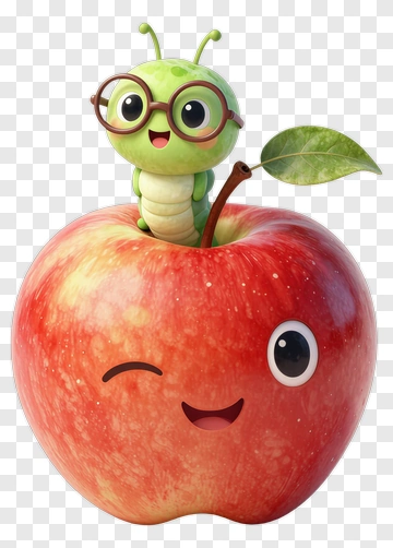 Cartoon Apple With A Happy Caterpillar PNG