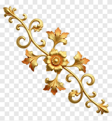 Golden Floral Ornament Design PNG