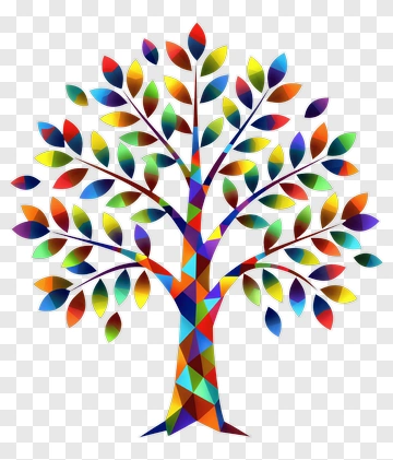 Colorful Tree With Geometric Leaves PNG