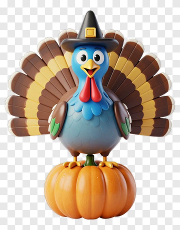 Cartoon Turkey Standing On A Pumpkin PNG