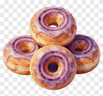 Delicious Glazed Donuts With Purple Icing PNG