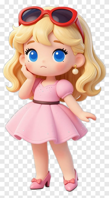 Cartoon Girl In Pink Dress With Sunglasses PNG