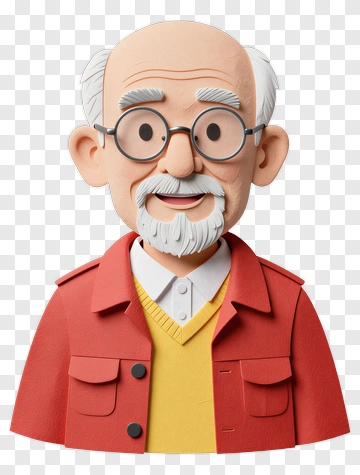 3D Cartoon Elderly Man With Glasses PNG