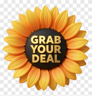 Sunflower With Grab Your Deal Text PNG