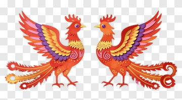 Colorful Paper Cut Phoenixes PNG