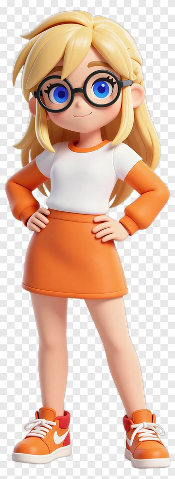 3D Girl In Orange Outfit PNG