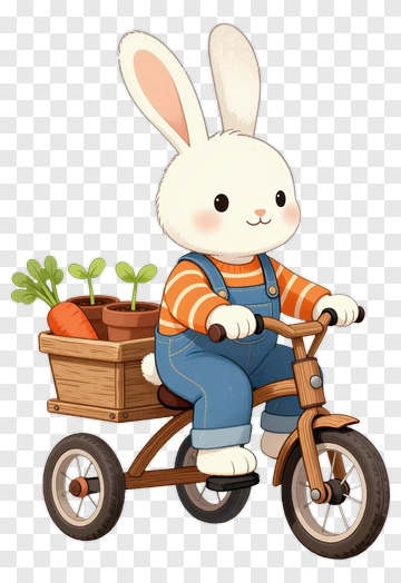 Cartoon Rabbit Riding A Tricycle With Vegetables PNG