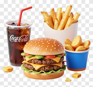 Fast Food Meal With Burger, Fries, And Soda PNG