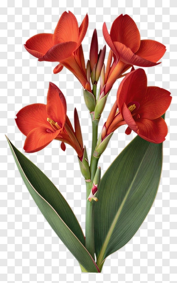 Red Flower With Green Leaves PNG