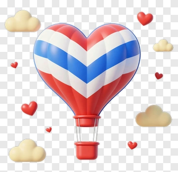 Heart-Shaped Hot Air Balloon With Clouds PNG