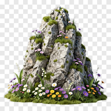 Rocky Mountain With Colorful Flowers PNG