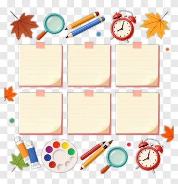 Colorful Stationery Layout With Blank Notes And Art Supplies PNG