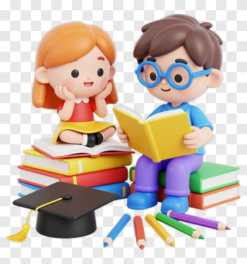 Cartoon Children Reading And Studying Together PNG