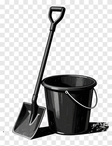 Shovel And Black Bucket PNG