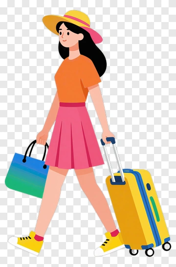 Woman Walking With Luggage PNG