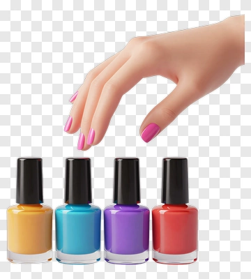 Hand Reaching For Nail Polish Bottles PNG
