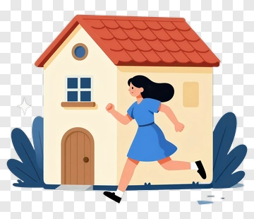 Woman Running Near A House PNG