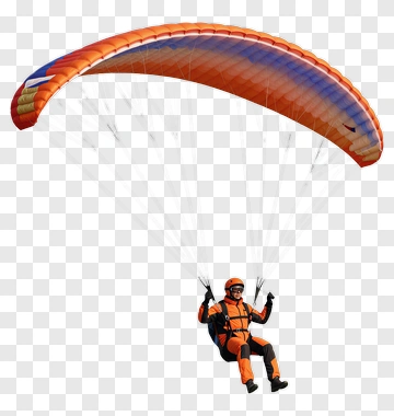 Paraglider In Orange Suit With Colorful Parachute PNG