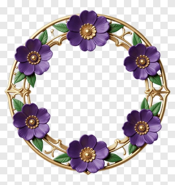 Purple Floral Wreath With Gold Accents PNG