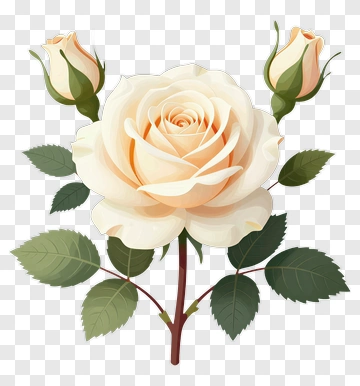 Peach Rose With Buds And Green Leaves PNG