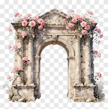 Architectural Arch Adorned With Pink Roses PNG