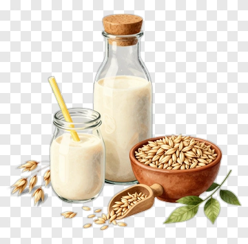 Oat Milk And Oats In Jar And Bowl PNG