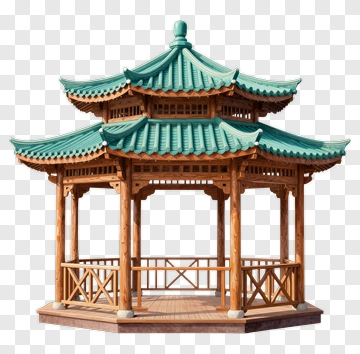 Traditional Asian Pavilion With Green Roof PNG