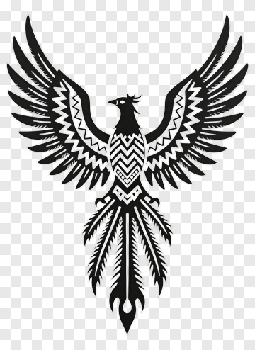 Stylized Black Phoenix With Ornate Patterns PNG