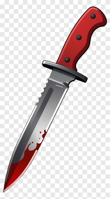 Cartoon Knife With Red Handle And Blood PNG