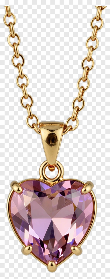 Gold Heart Pendant Necklace With Purple Gemstone PNG