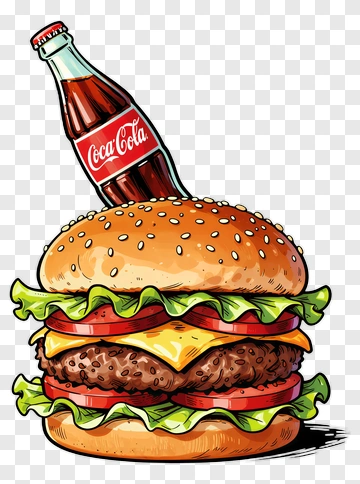 Cartoon Burger With Coca-Cola Bottle PNG