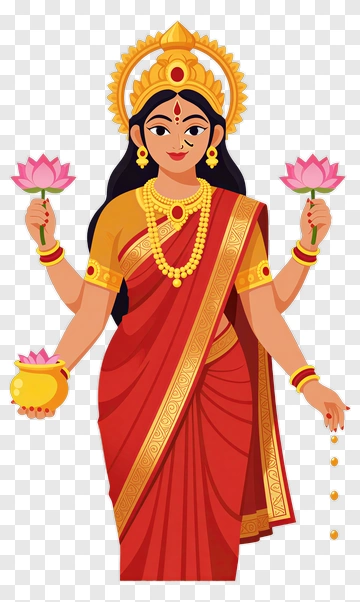 Goddess Holding Lotus Flowers And Pot PNG