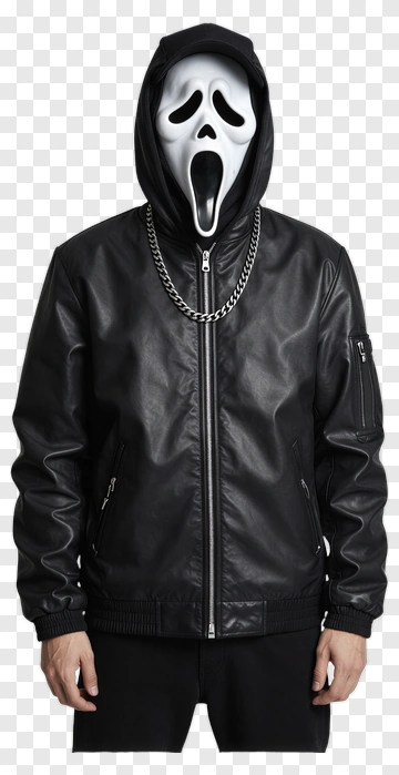 Ghost Face In Black Jacket PNG