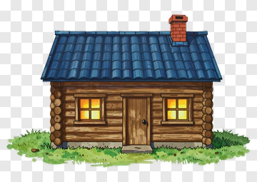 Cartoon Log Cabin With Blue Roof PNG