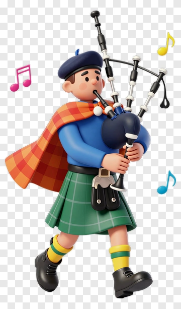 Cartoon Bagpiper Playing Music PNG