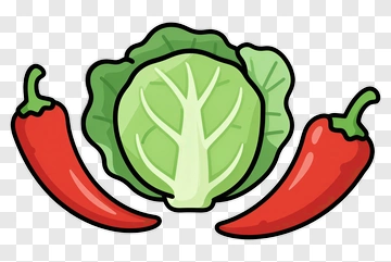 Cartoon Cabbage And Red Chili Peppers PNG