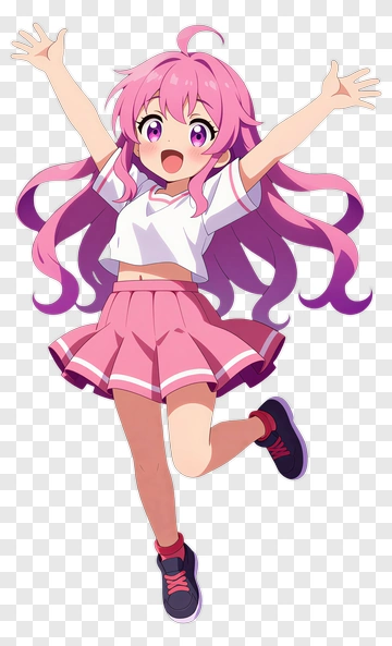 Cheerful Girl Jumping With Outstretched Arms PNG