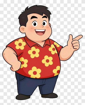 Cartoon Boy Pointing With A Flower Shirt PNG