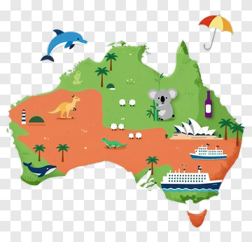 Illustrated Map Of Australia Featuring Wildlife And Landmarks PNG