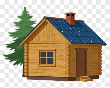 Wooden House With Tree PNG