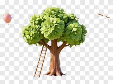Colorful Tree With Ladder And Balloon PNG