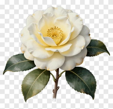 White Camellia Flower With Green Leaves PNG