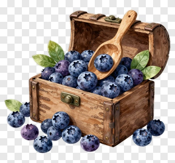 Wooden Box Filled With Blueberries PNG