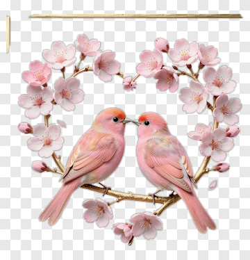 Pink Birds Nesting Among Cherry Blossom Flowers PNG