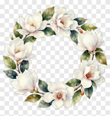 Watercolor Magnolia Flower Wreath PNG