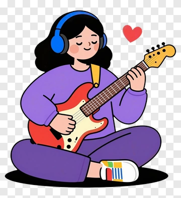 Girl Playing Guitar With Headphones PNG
