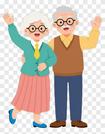 Happy Elderly Couple Waving PNG