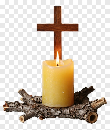 Candle With Wooden Cross On Branches PNG