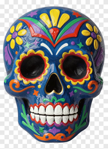Colorful Sugar Skull With Floral Patterns PNG
