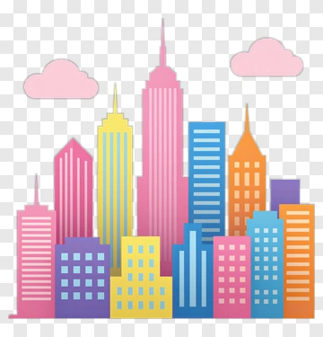 Colorful City Skyline With Clouds PNG
